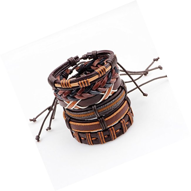 Brown Multi-Layer Leather Bracelet Combo for Men – Pack of 6