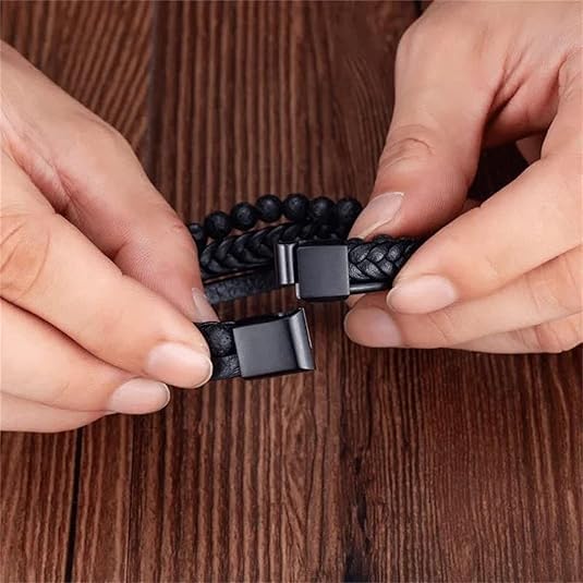 Brown Beaded Leather Bracelet for Men