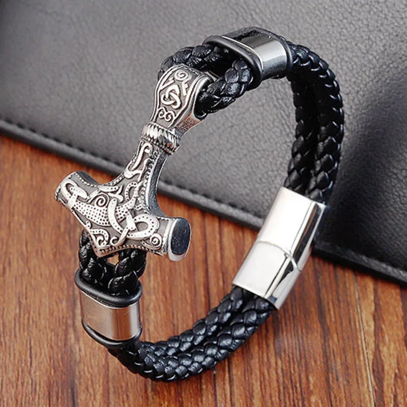 Black Rope Stainless Steel Cross Bracelet for Men