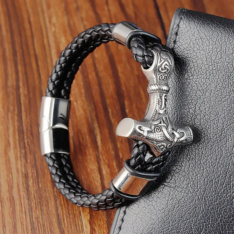 Black Rope Stainless Steel Cross Bracelet for Men