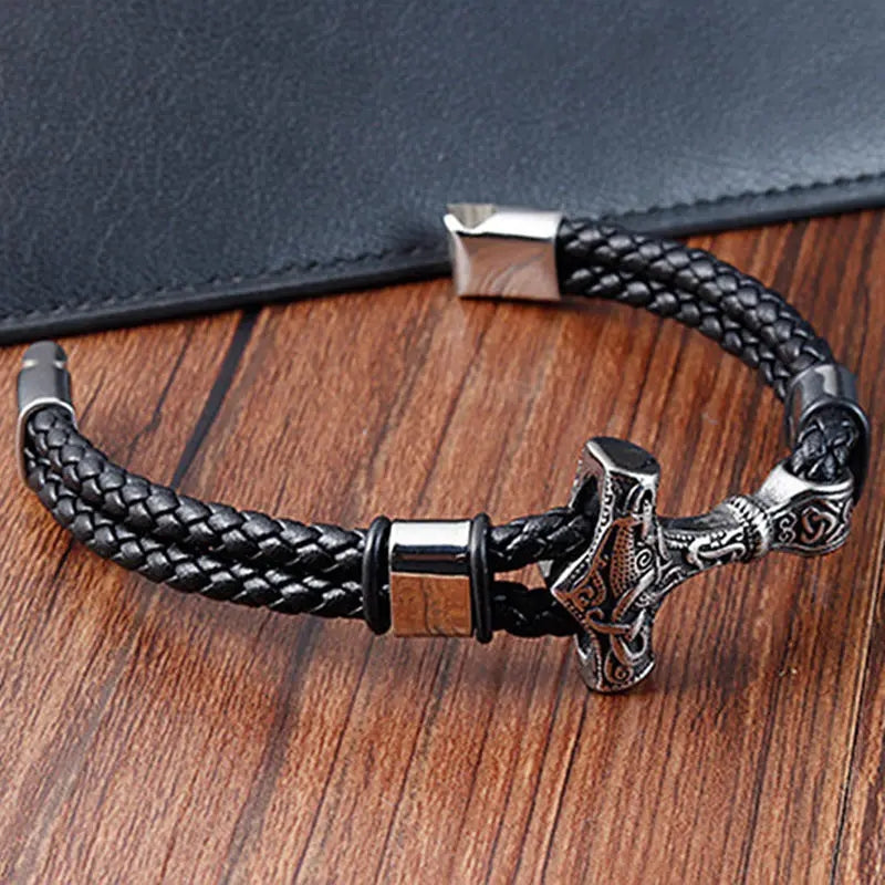 Black Rope Stainless Steel Cross Bracelet for Men