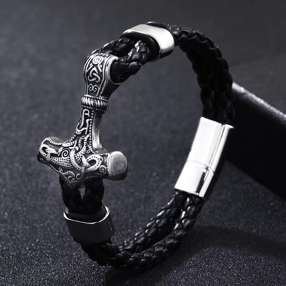 Black Rope Stainless Steel Cross Bracelet for Men