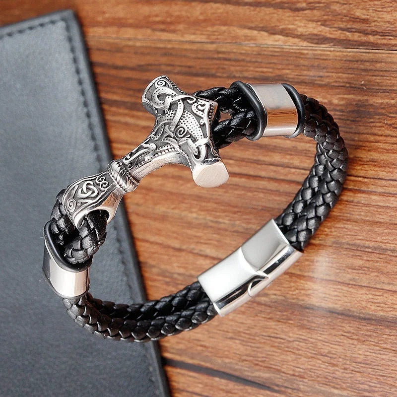 Black Rope Stainless Steel Cross Bracelet for Men