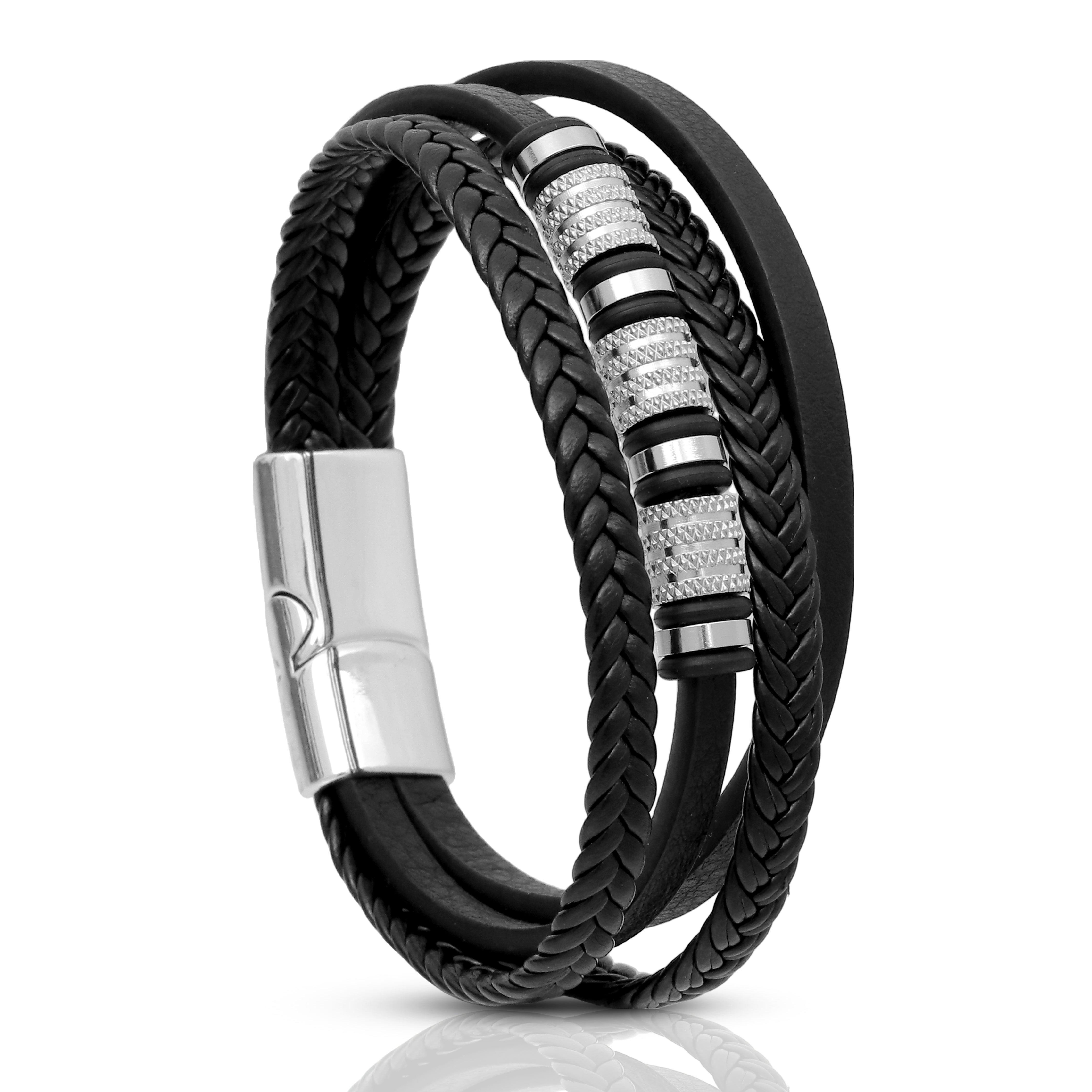 Black Steel Charm Rope Magnetic Clasp Bracelet for Men