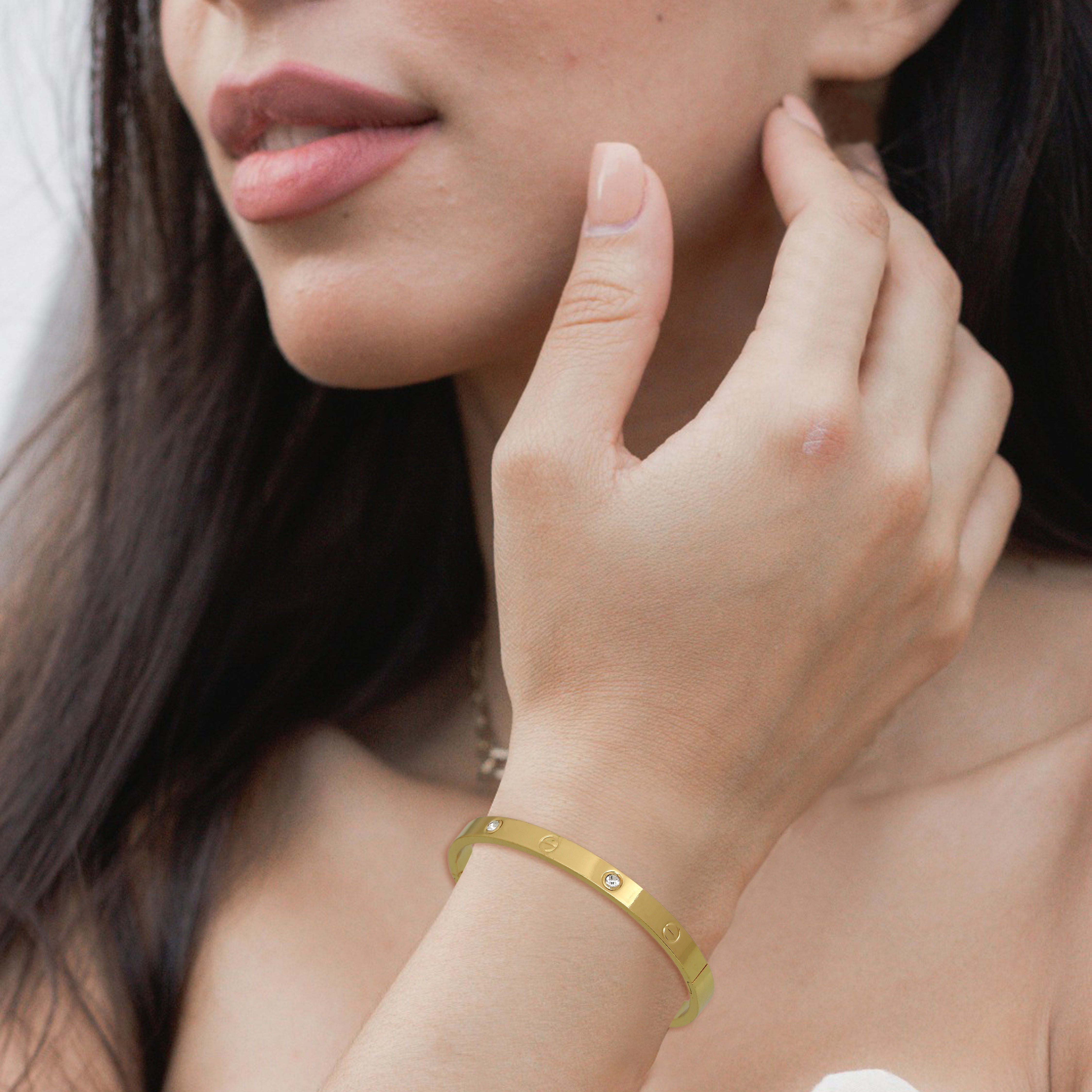 Cubic Zirconia Gold-Plated Bangle-Style Bracelet for Women