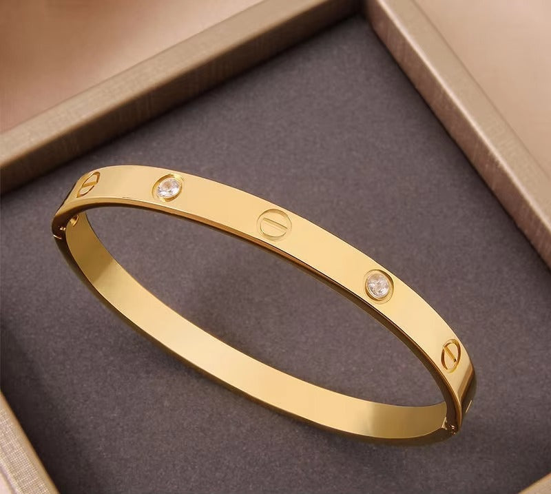 Cubic Zirconia Gold-Plated Bangle-Style Bracelet for Women
