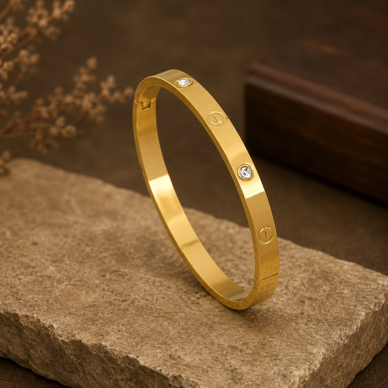 Cubic Zirconia Gold-Plated Bangle-Style Bracelet for Women