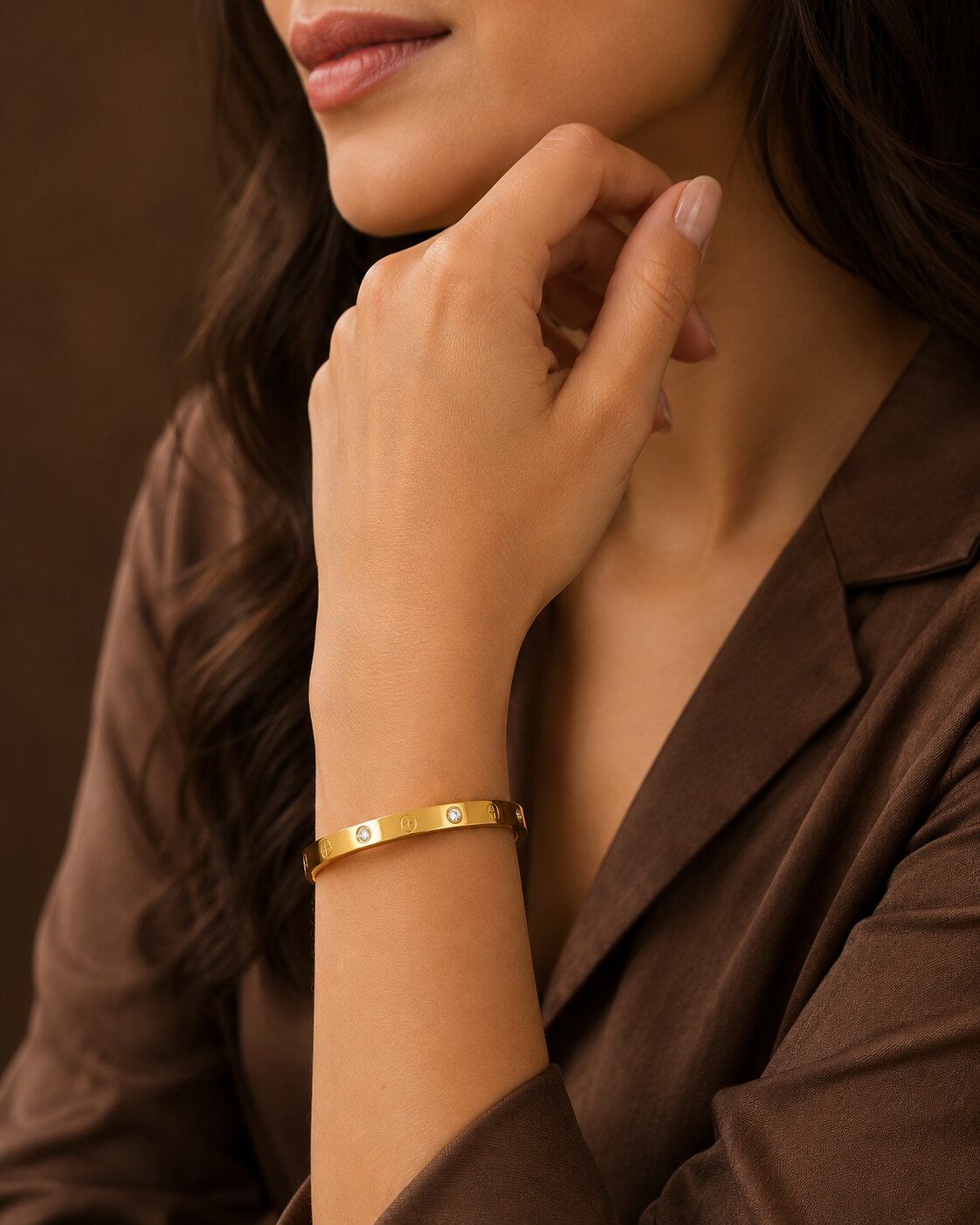 Cubic Zirconia Gold-Plated Bangle-Style Bracelet for Women