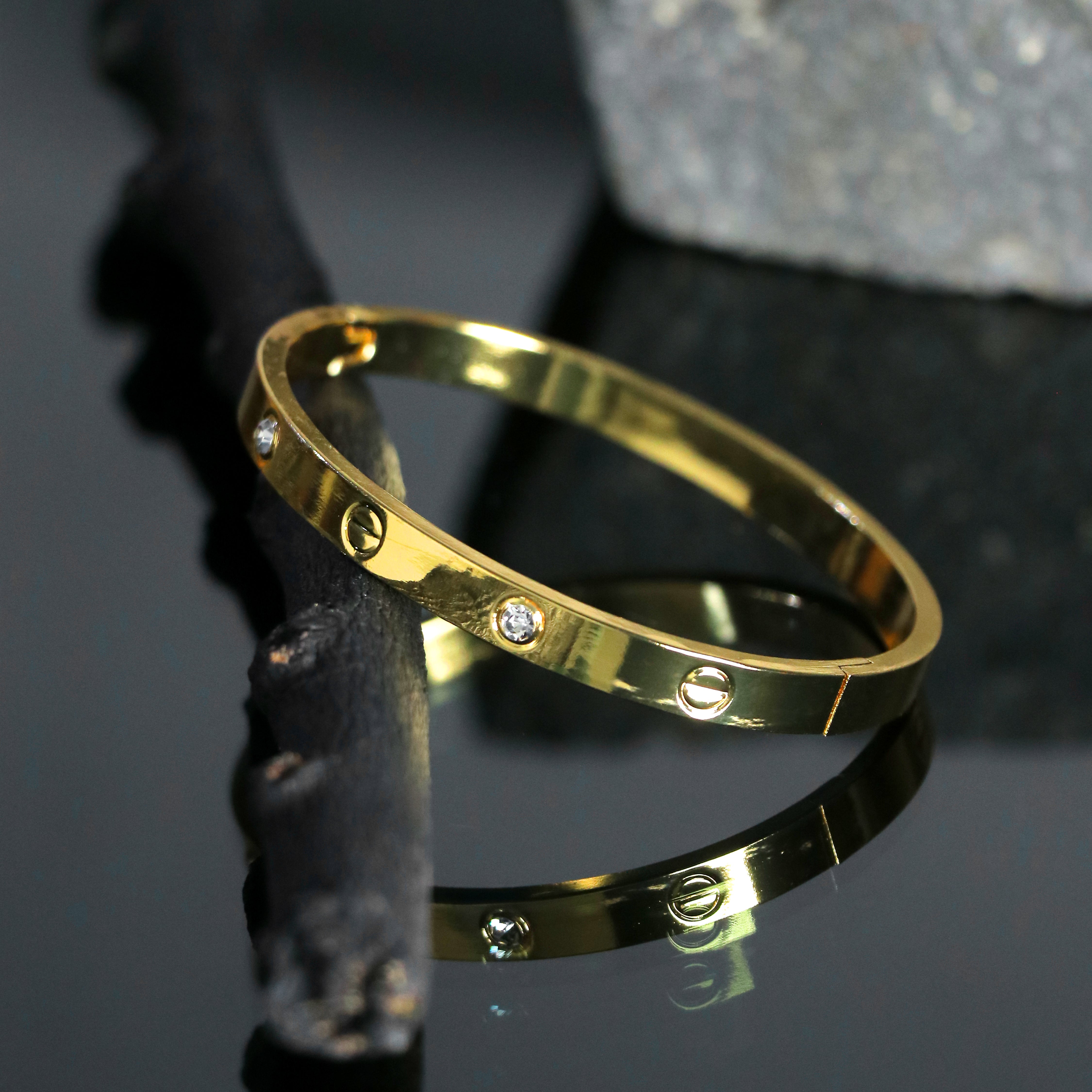 Cubic Zirconia Gold-Plated Bangle-Style Bracelet for Women