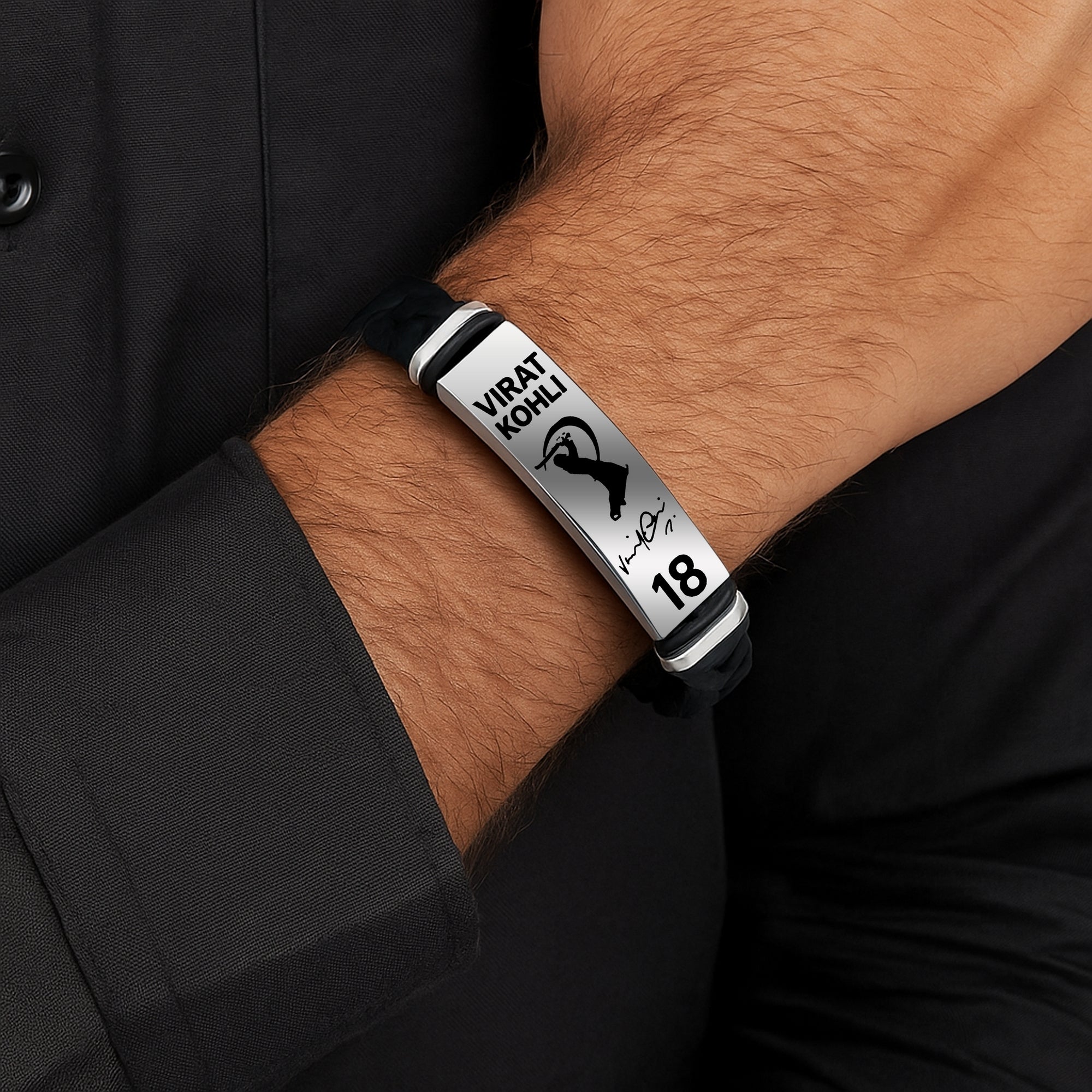 Men's Black Imprint Virat Kohli Inspired Sixer Shot Pose Bracelet