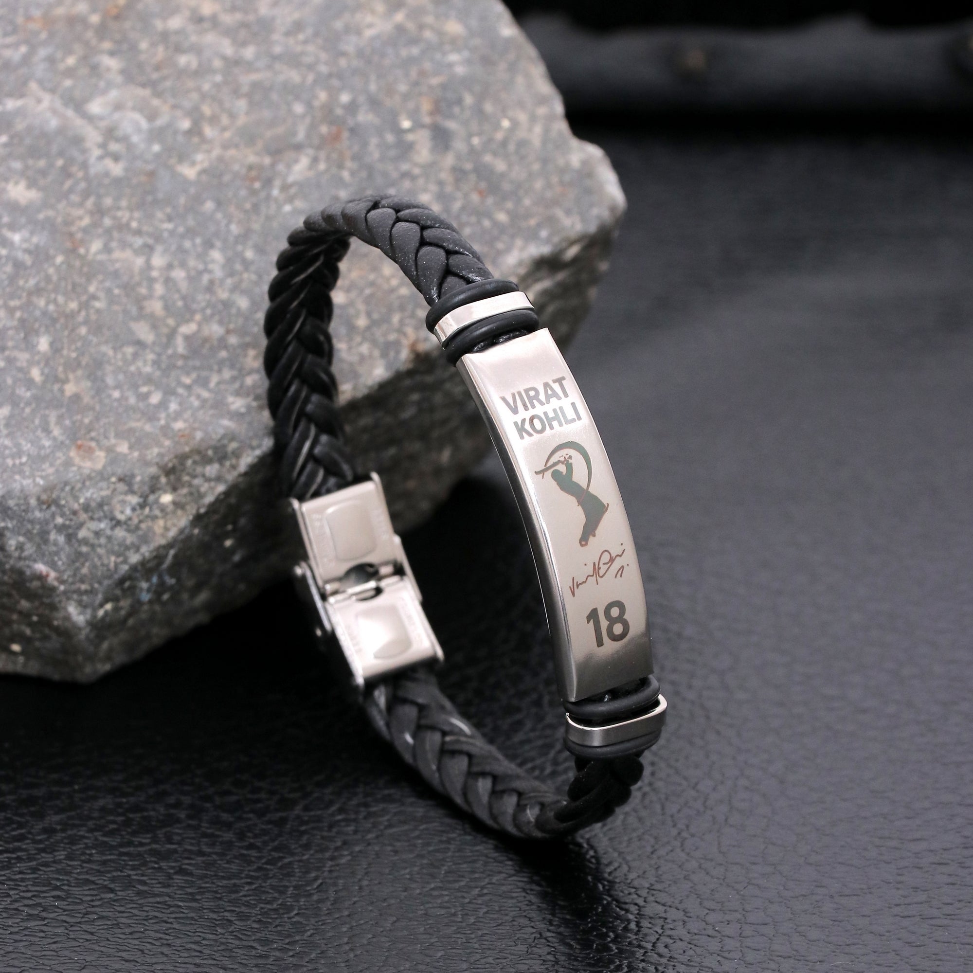 Men's Black Imprint Virat Kohli Inspired Sixer Shot Pose Bracelet