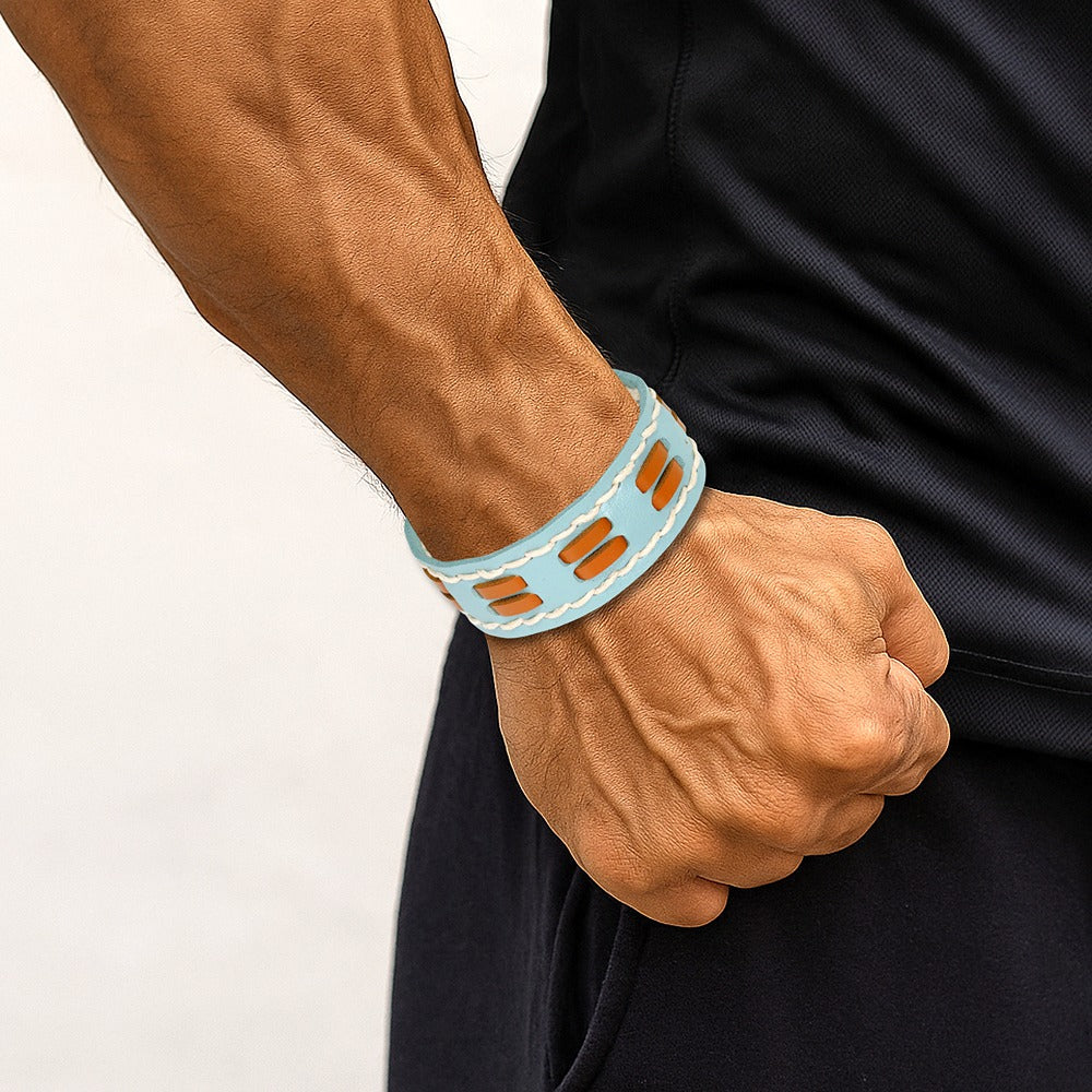 Sky Blue Wrap Button Leather Bracelet For Men