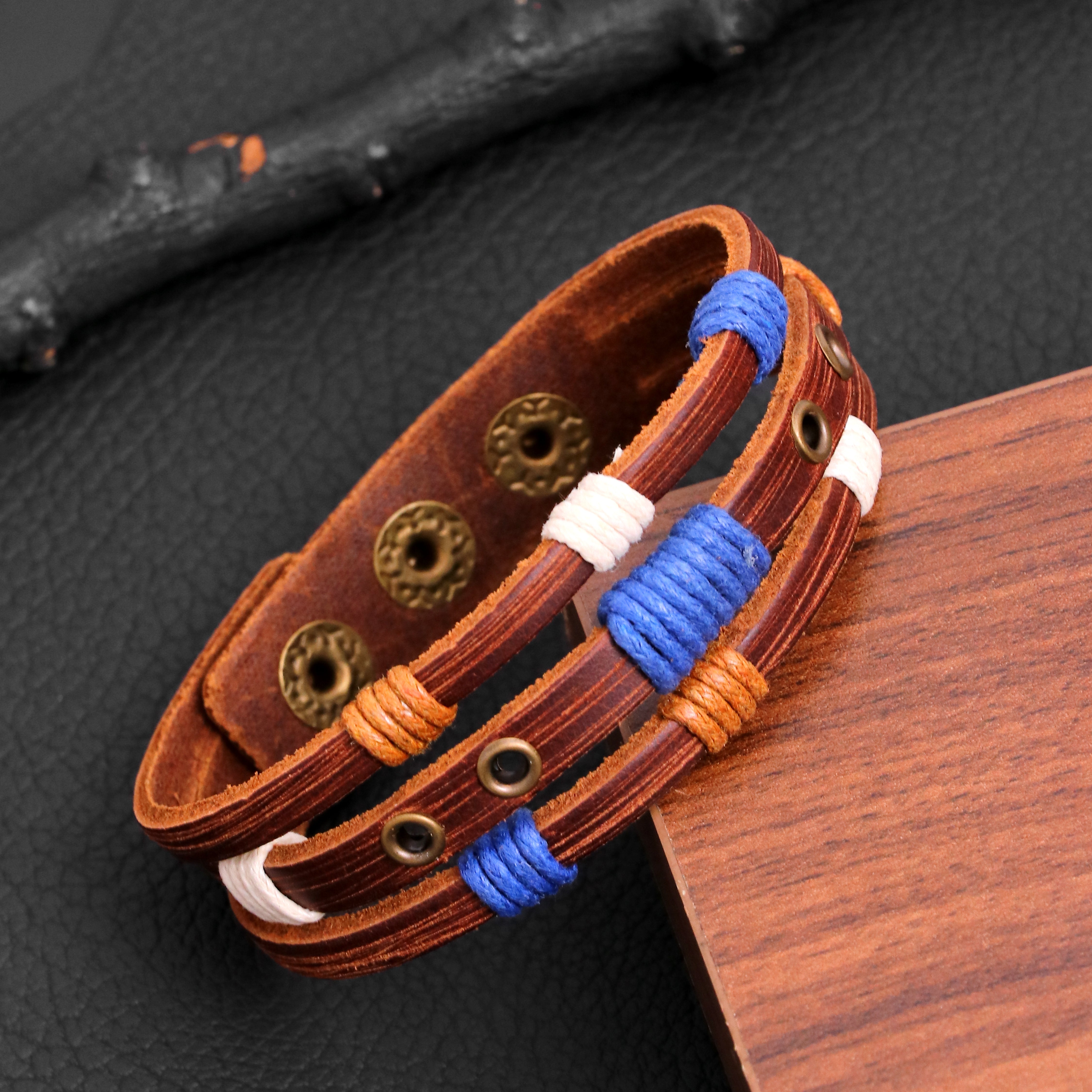 Brown Braided Wristband Leather Bracelet for Men