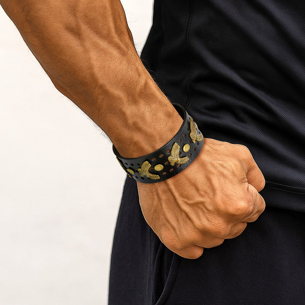 Black Eagle Braided Biker Wrap Leather Bracelet for Men – Eagle Edition