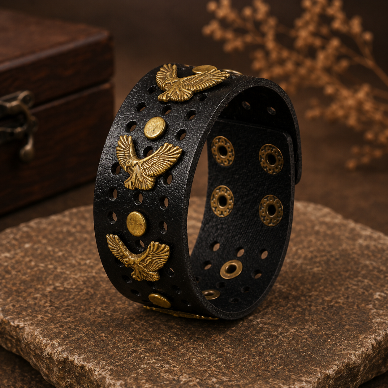 Black Eagle Braided Biker Wrap Leather Bracelet for Men – Eagle Edition