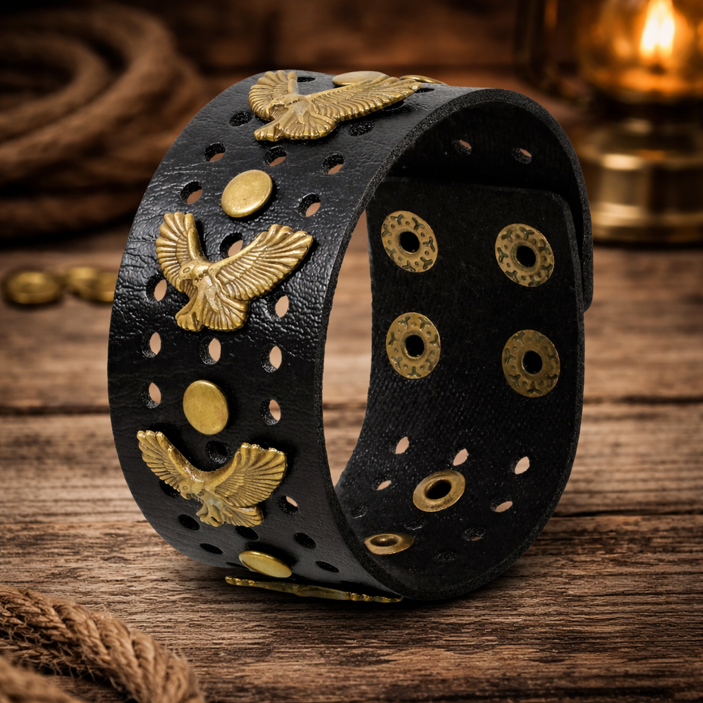 Black Eagle Braided Biker Wrap Leather Bracelet for Men – Eagle Edition
