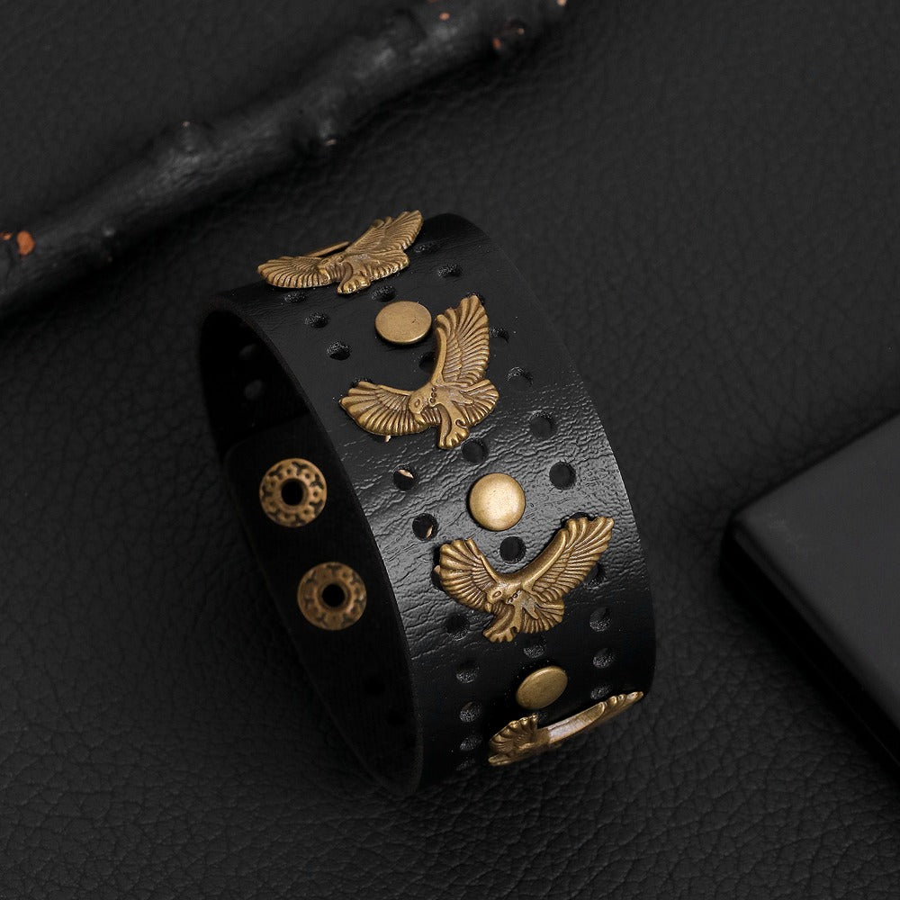 Black Eagle Braided Biker Wrap Leather Bracelet for Men – Eagle Edition