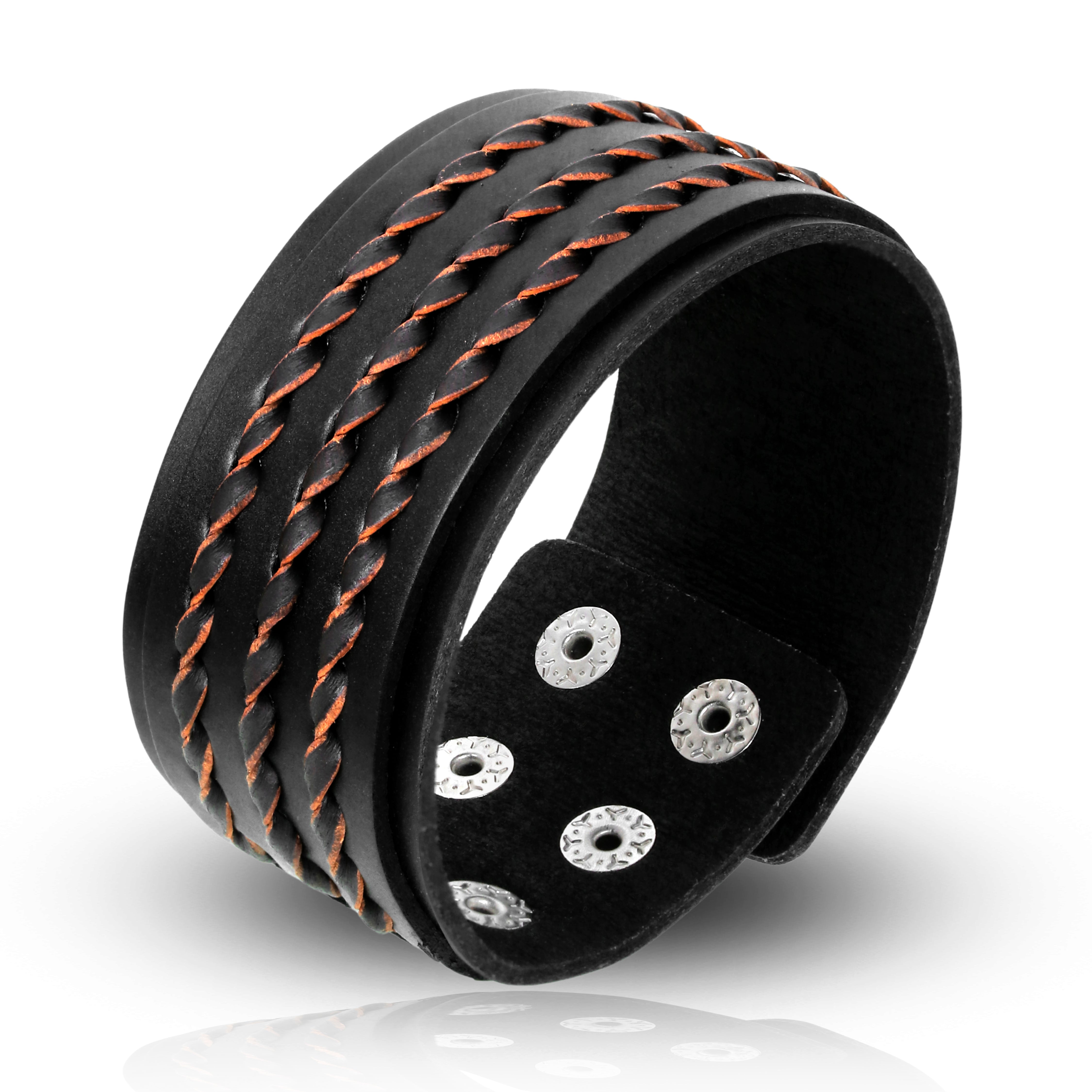 Braided Thread Wrap Band Button Leather Bracelet For Men