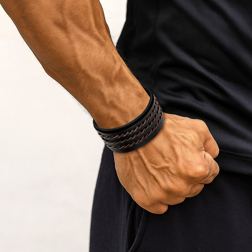 Braided Thread Wrap Band Button Leather Bracelet For Men