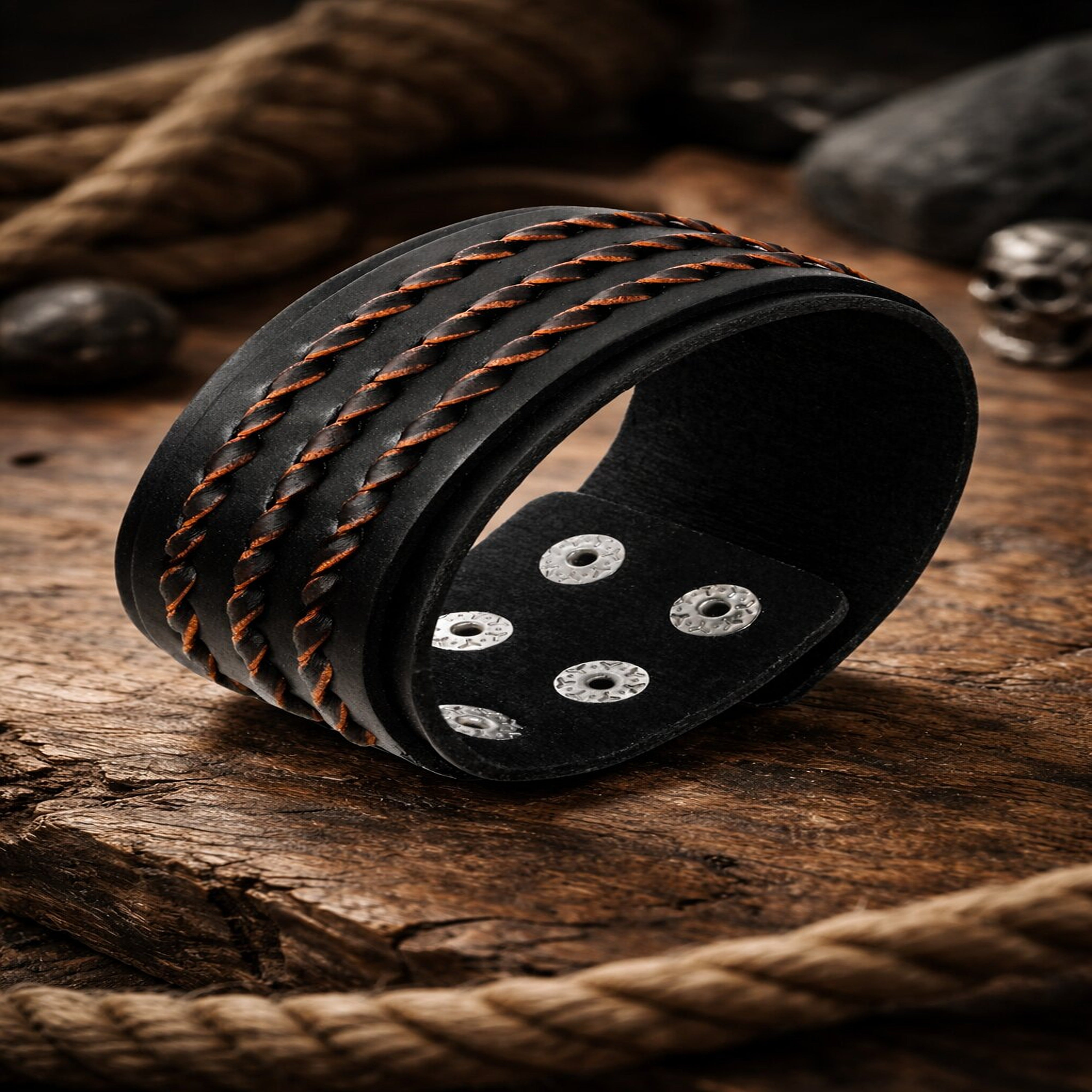 Braided Thread Wrap Band Button Leather Bracelet For Men