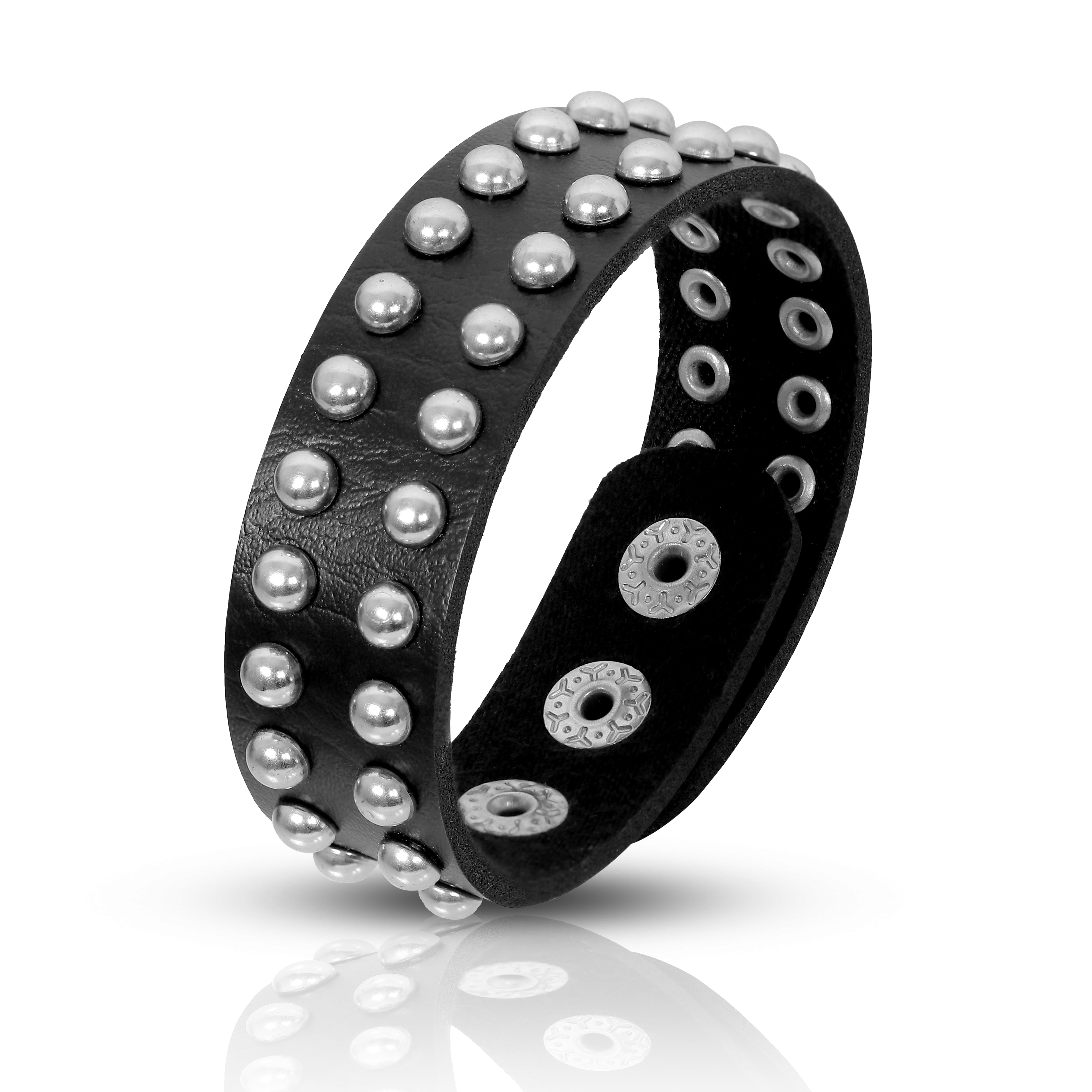 Black Biker Wide Band Strap Leather Bracelet for Men