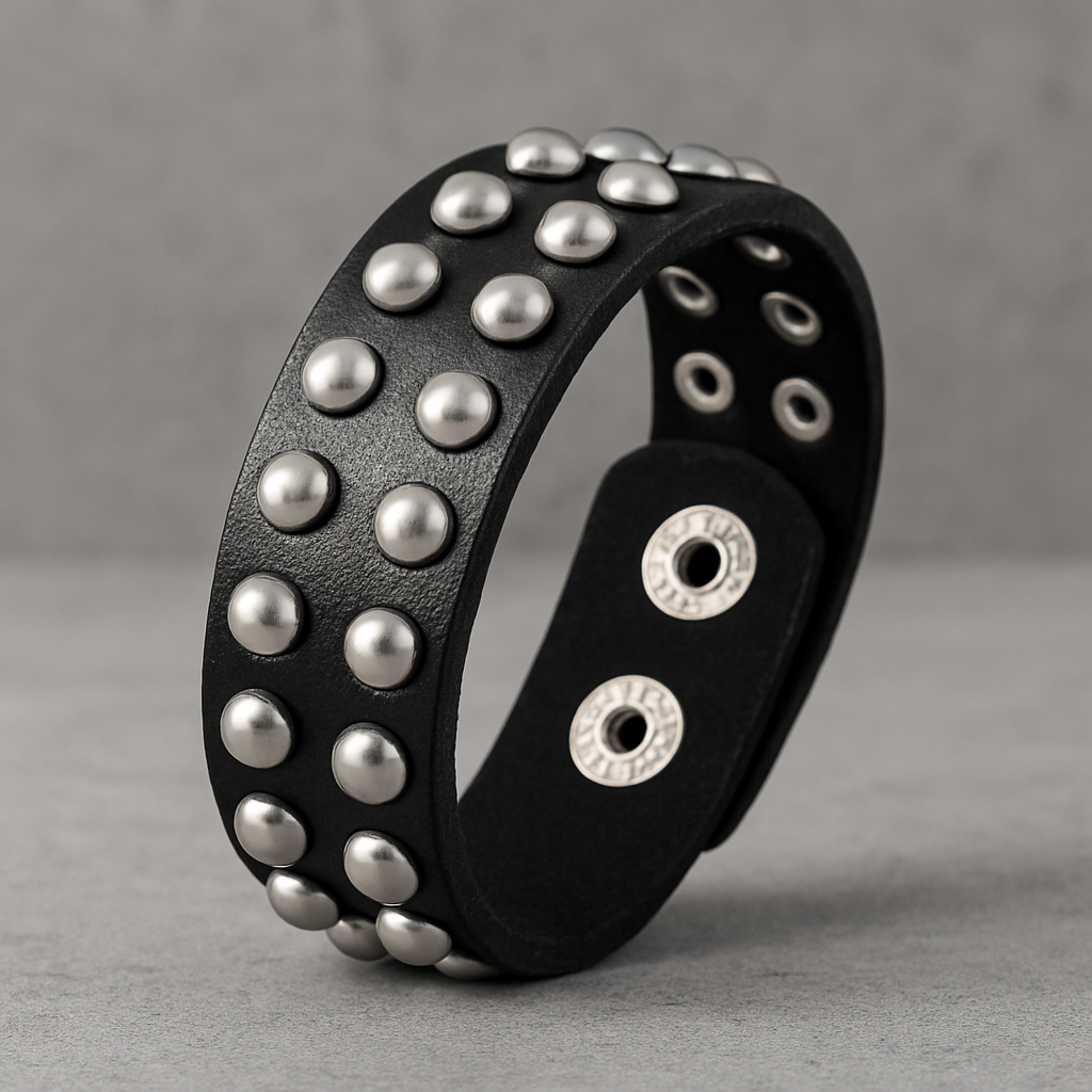 Black Biker Wide Band Strap Leather Bracelet for Men