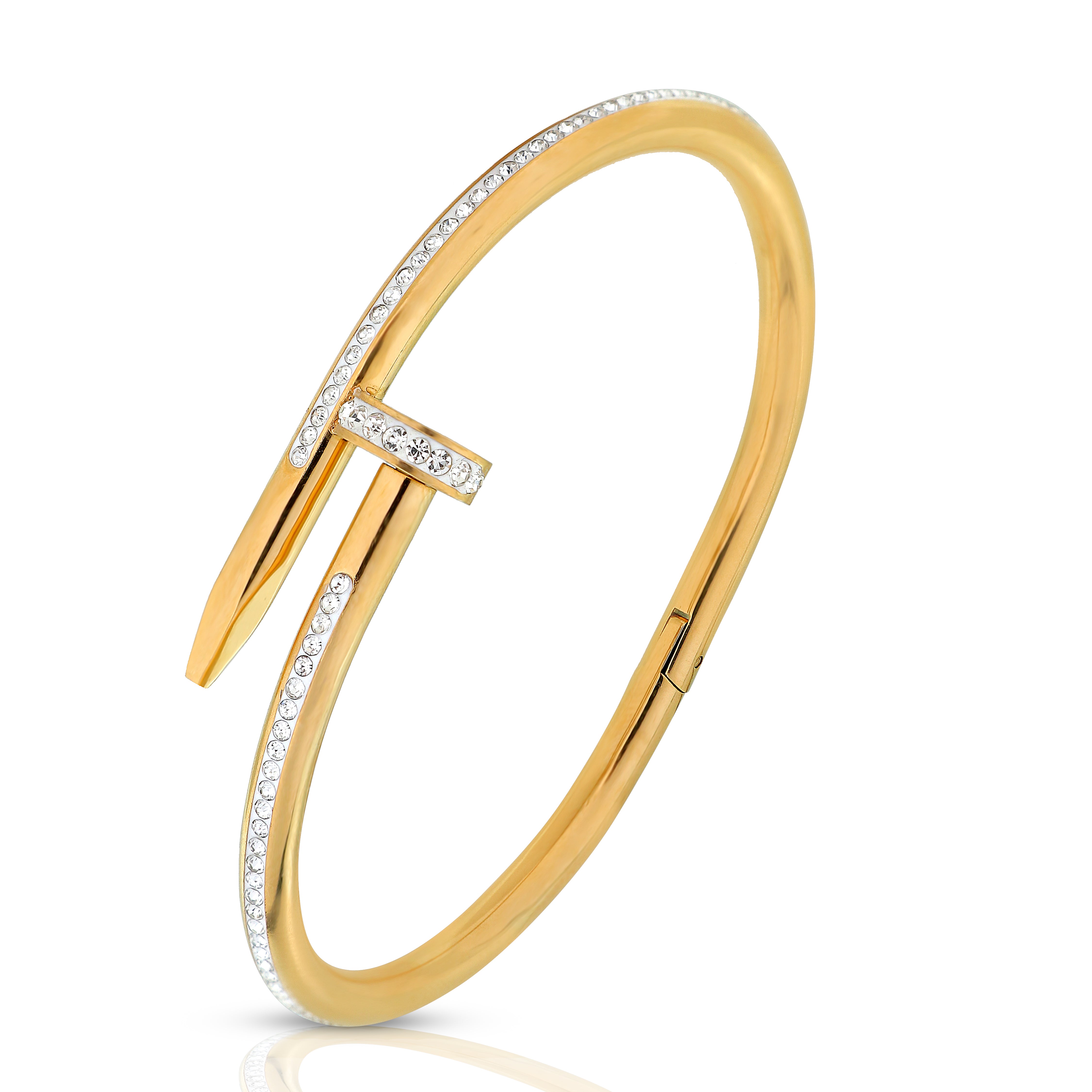 Gold-Plated Nail Cuff Zirconia Clasp Bracelet for Women