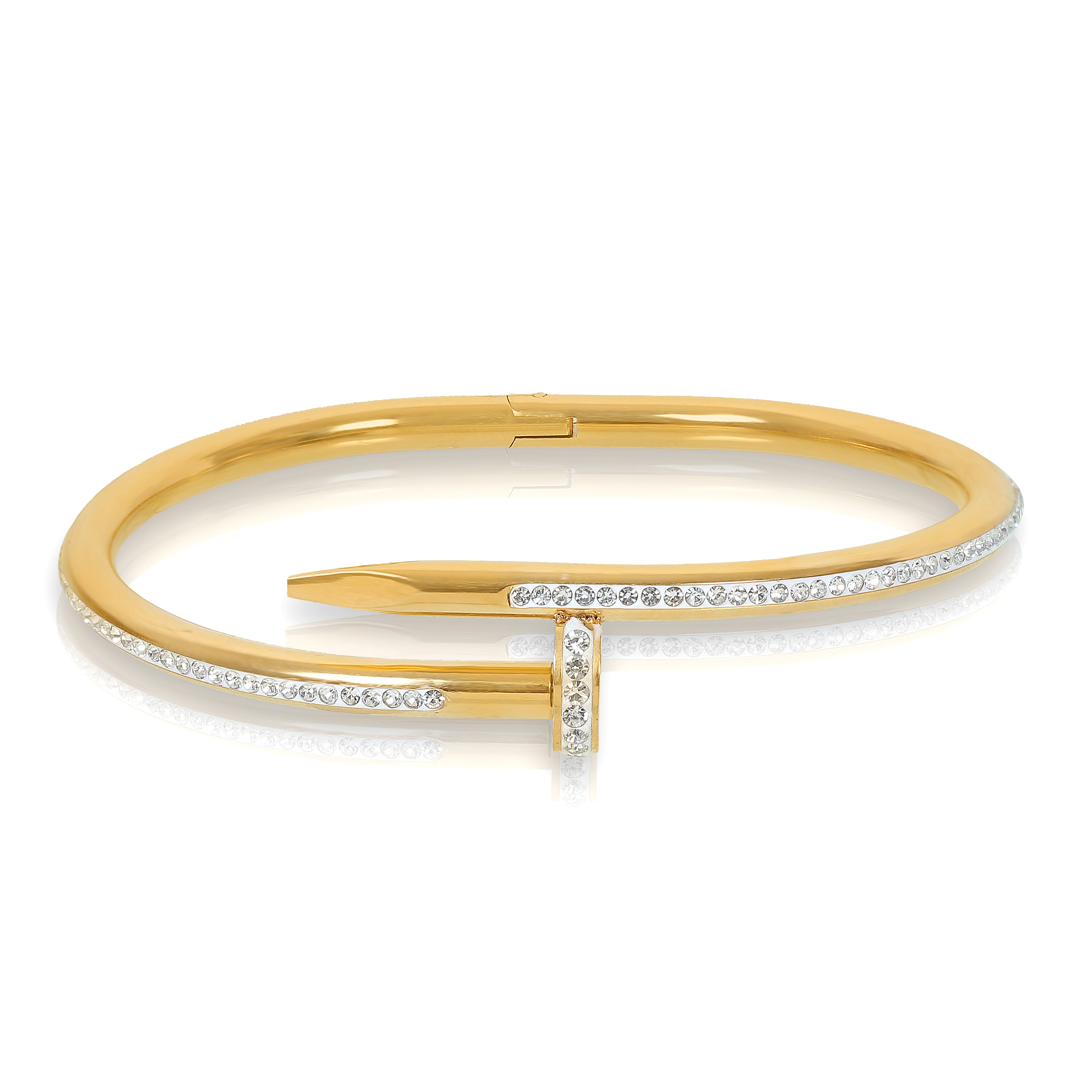Gold-Plated Nail Cuff Zirconia Clasp Bracelet for Women