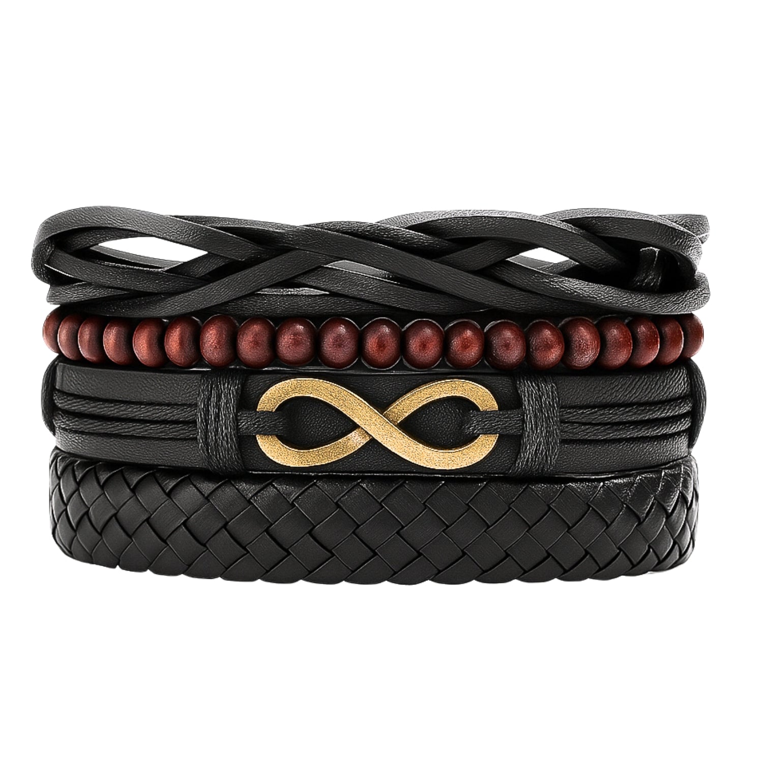 Golden Infinity Symbol Leather Bracelet for Men Pack of  4