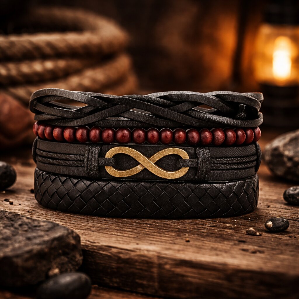 Golden Infinity Symbol Leather Bracelet for Men Pack of  4