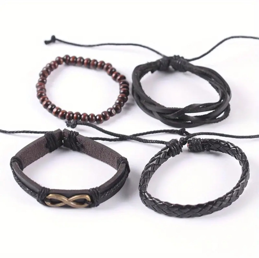 Golden Infinity Symbol Leather Bracelet for Men Pack of  4