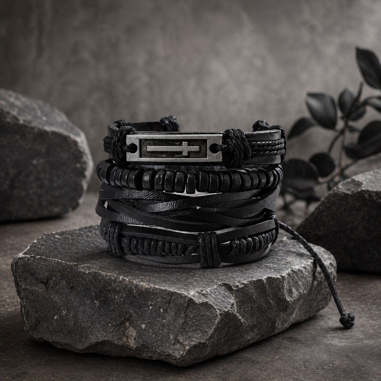 Cross Wristband Leather Bracelet for Men