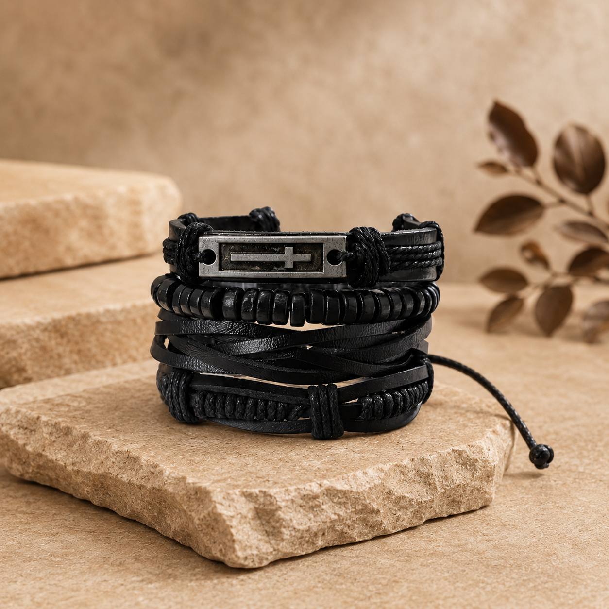 Cross Wristband Leather Bracelet for Men