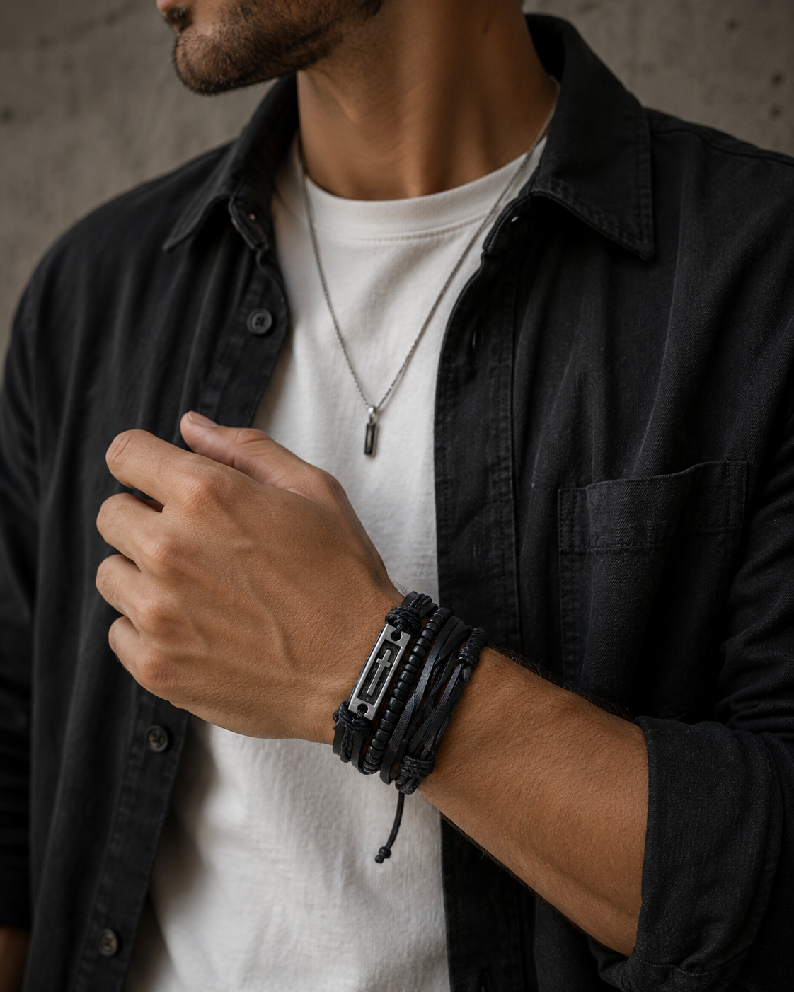 Cross Wristband Leather Bracelet for Men