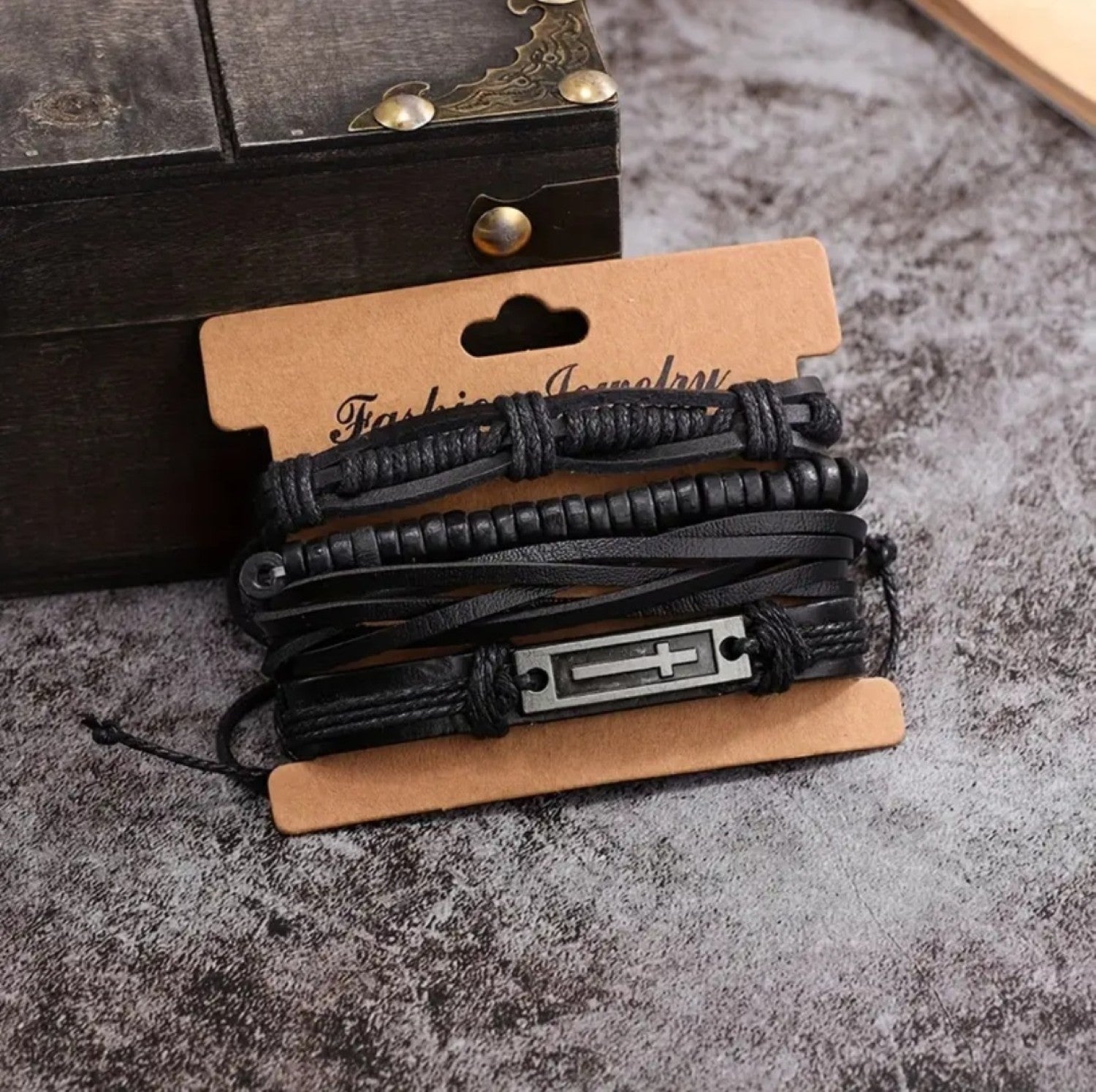 Cross Wristband Leather Bracelet for Men