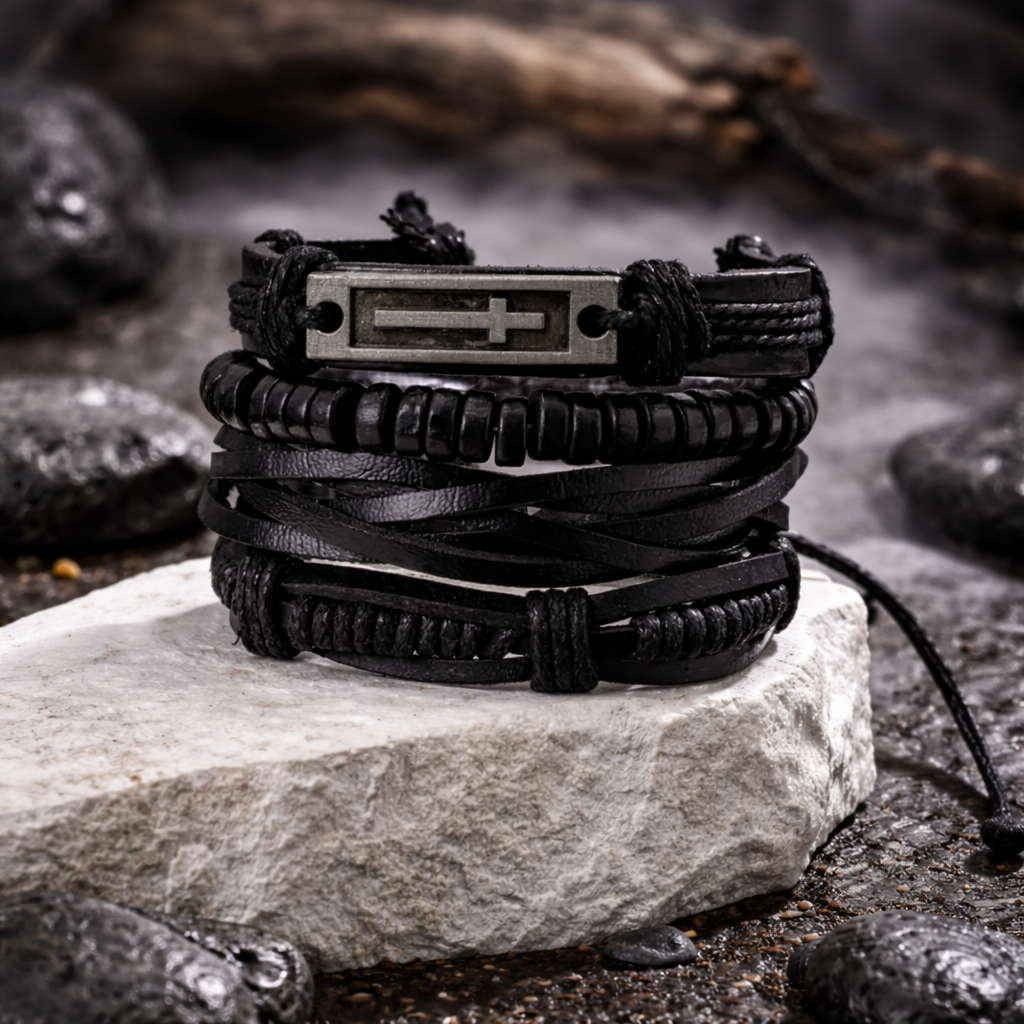 Cross Wristband Leather Bracelet for Men