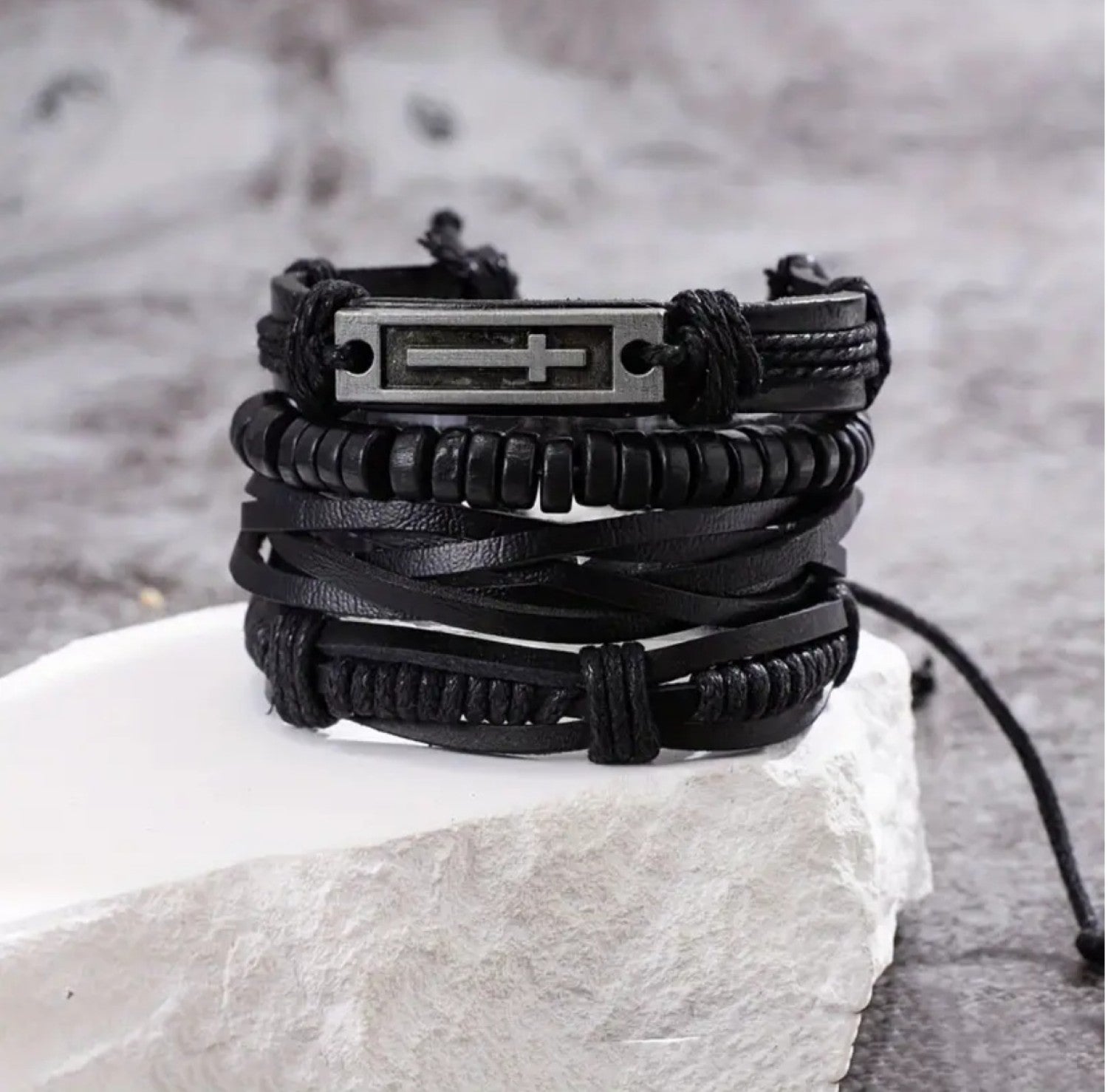 Cross Wristband Leather Bracelet for Men