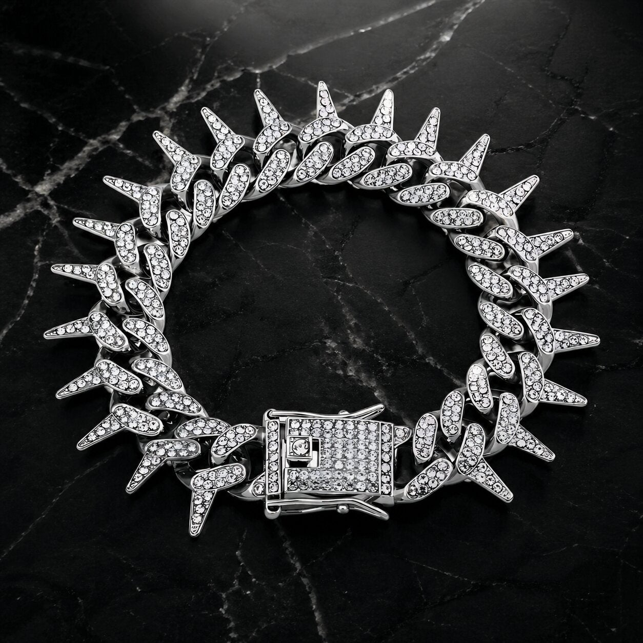 Stainless Steel Zirconia Studded Cuban Link Rapper Bracelet for Men