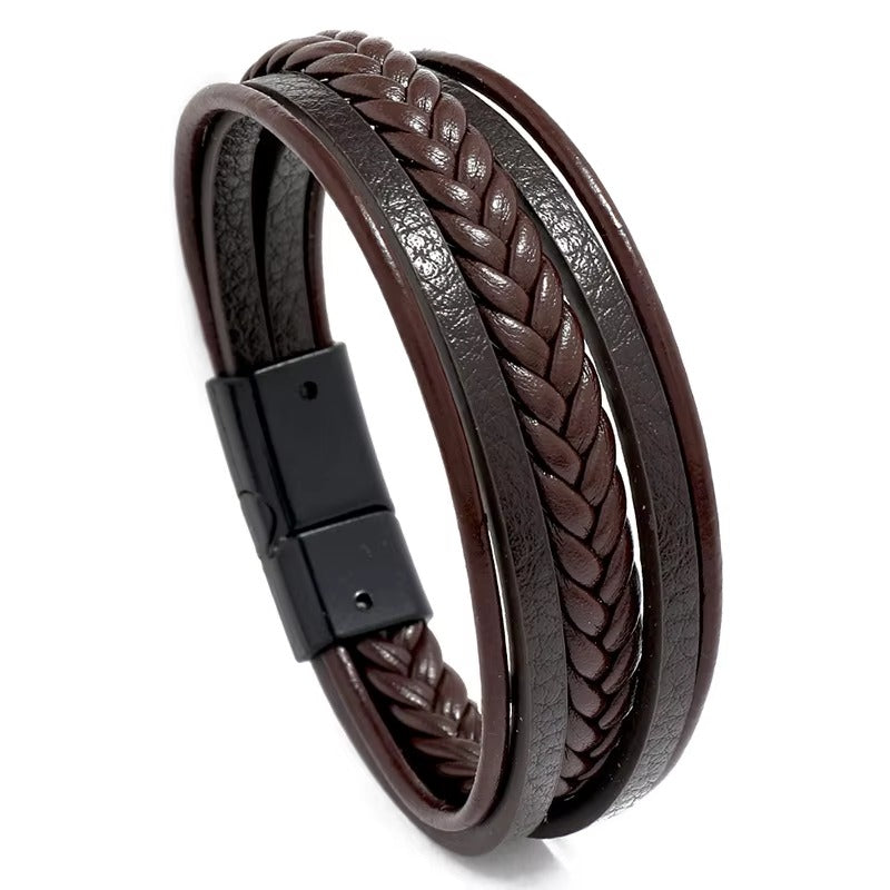 Brown Braided Leather Bracelet For Men