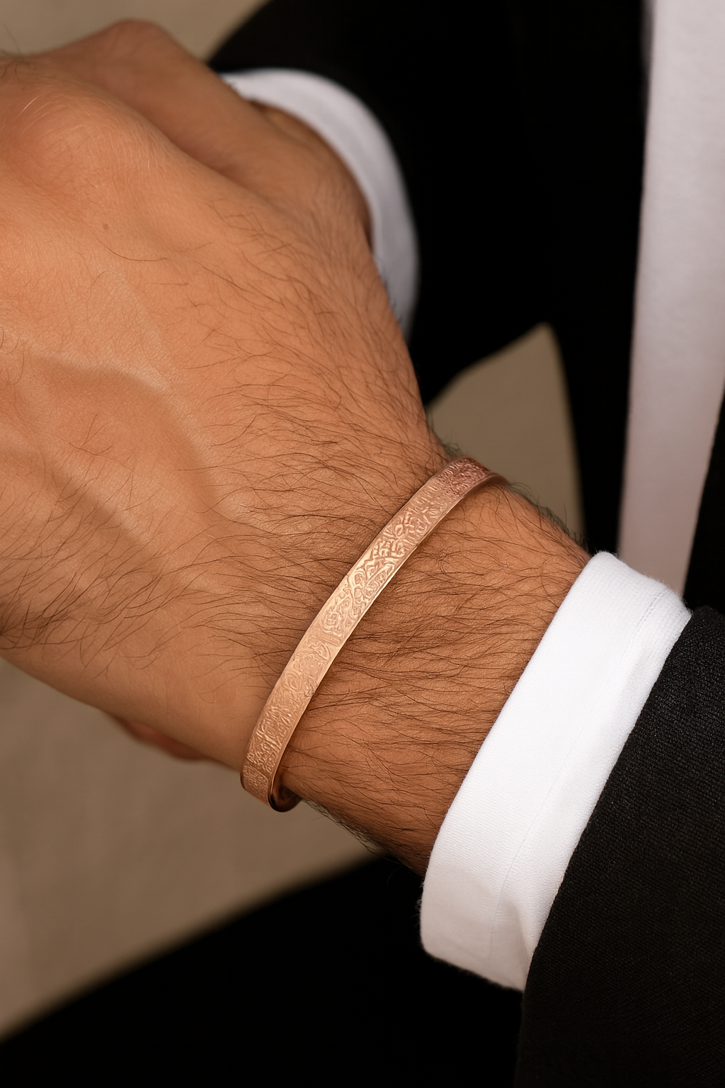 Stainless Steel Islamic Ayatul Kursi Engraved Bracelet - Rose Gold Cuff for Men