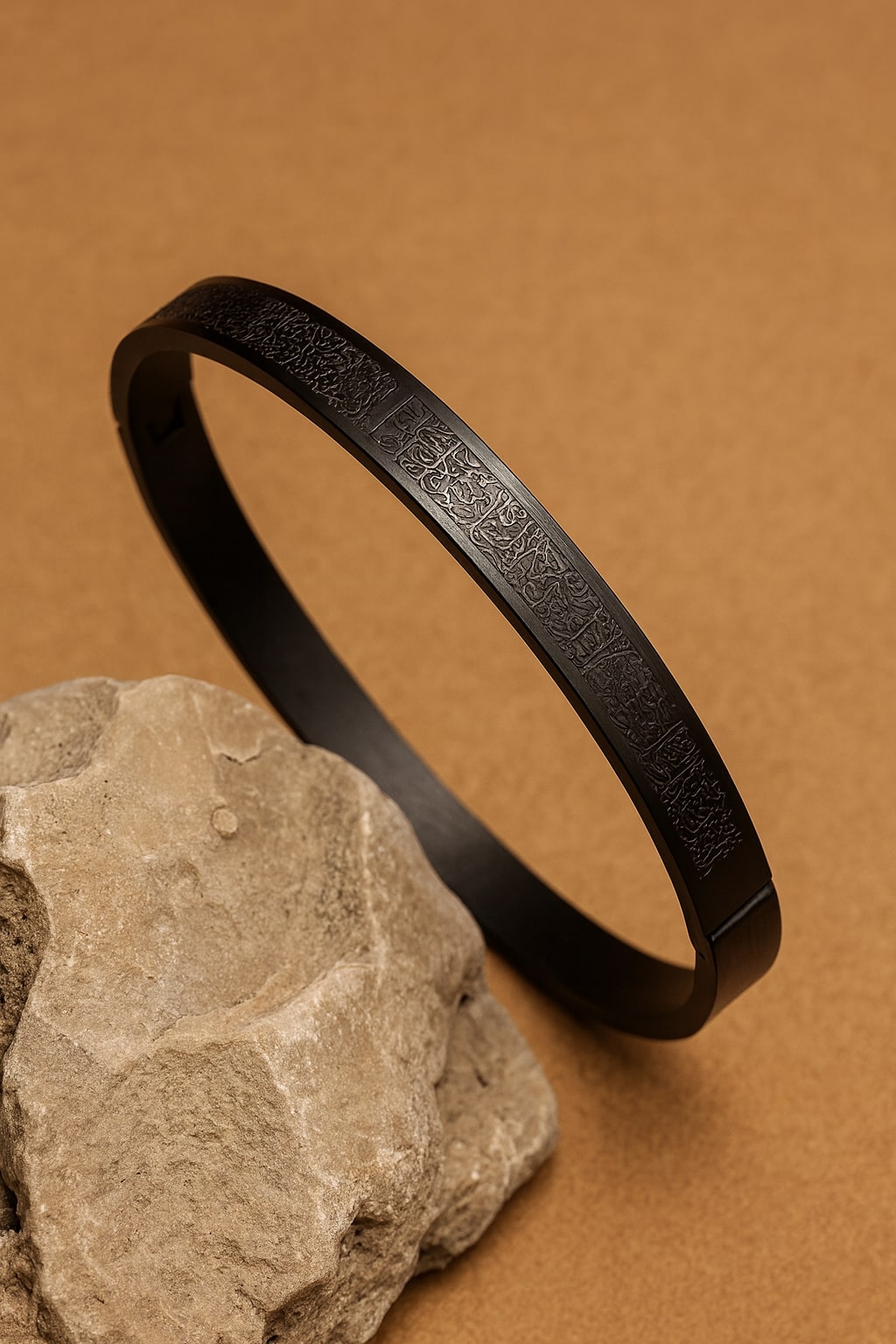 Stainless Steel Islamic Ayatul Kursi Engraved Bracelet - Black Full Wrap Edition for Men