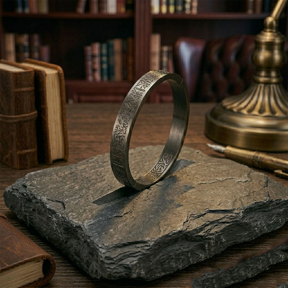 Stainless Steel Islamic Ayatul Kursi Engraved Bracelet - Black Full Wrap Edition for Men