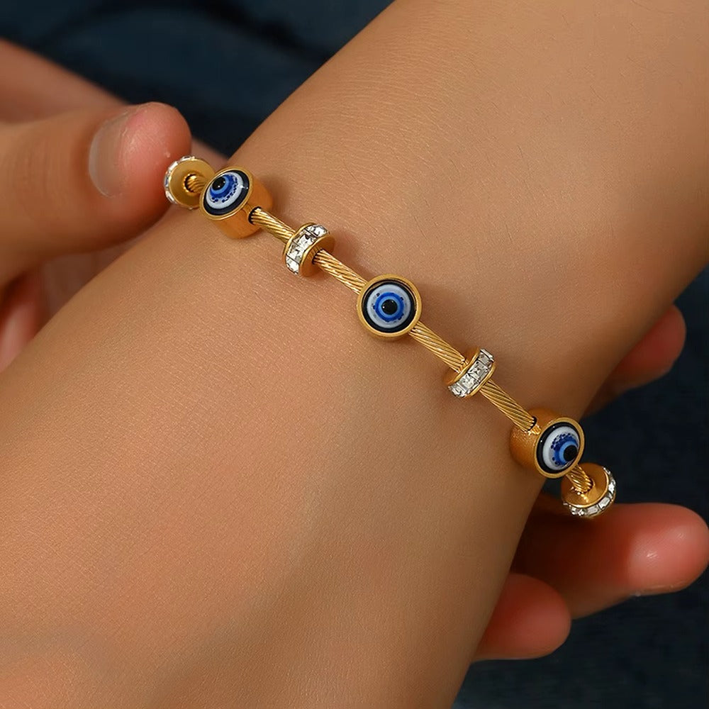 Gold-Plated Blue Eye Beaded Bracelet For Women