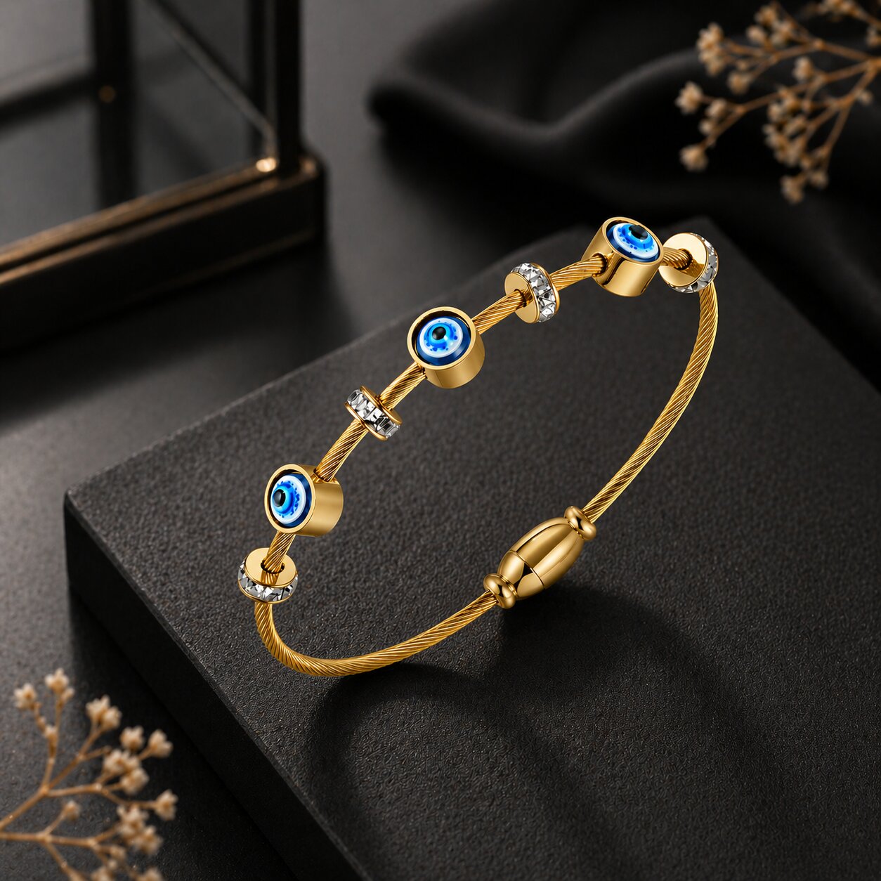 Gold-Plated Blue Eye Beaded Bracelet For Women