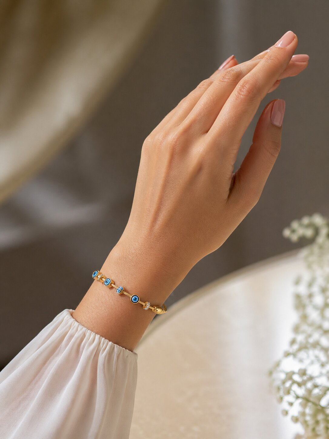 Gold-Plated Blue Eye Beaded Bracelet For Women