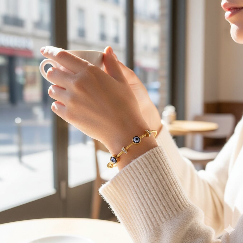Gold-Plated Blue Eye Beaded Bracelet For Women
