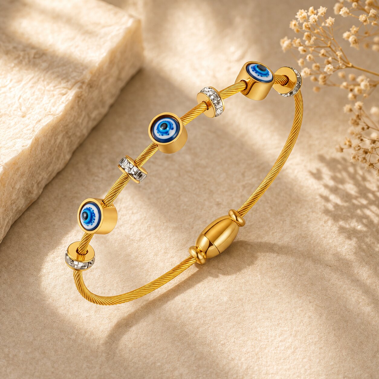 Gold-Plated Blue Eye Beaded Bracelet For Women