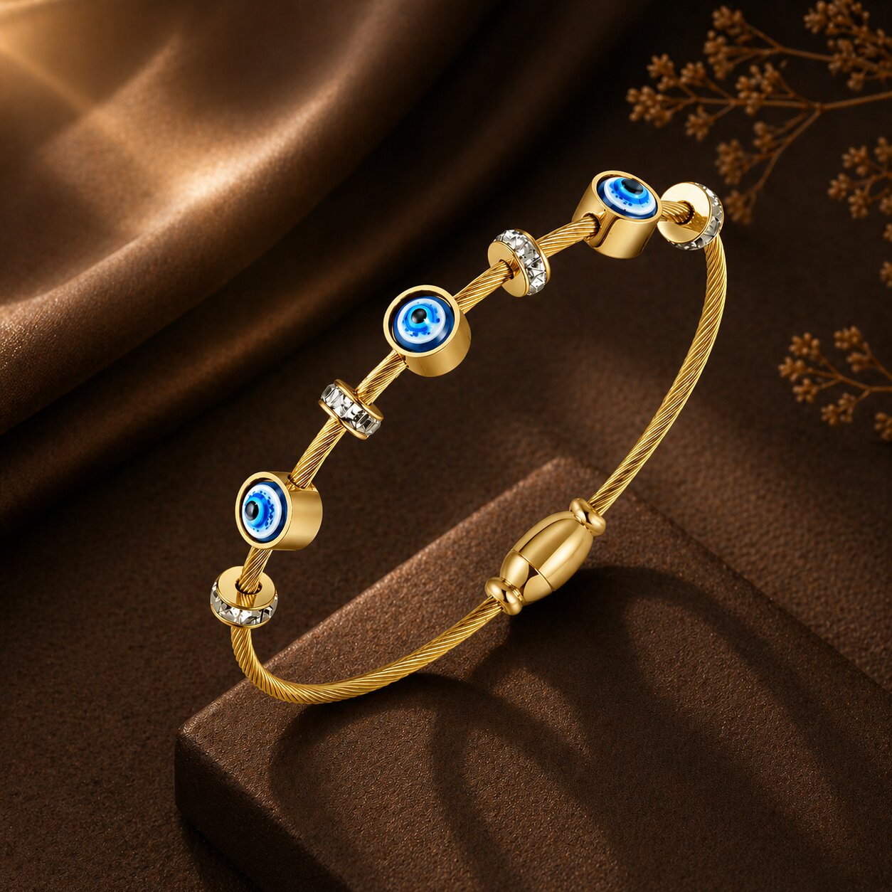 Gold-Plated Blue Eye Beaded Bracelet For Women