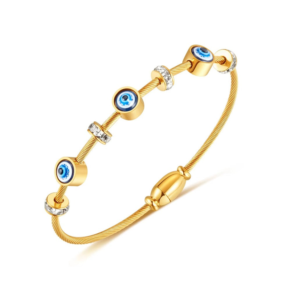 Gold-Plated Blue Eye Beaded Bracelet For Women