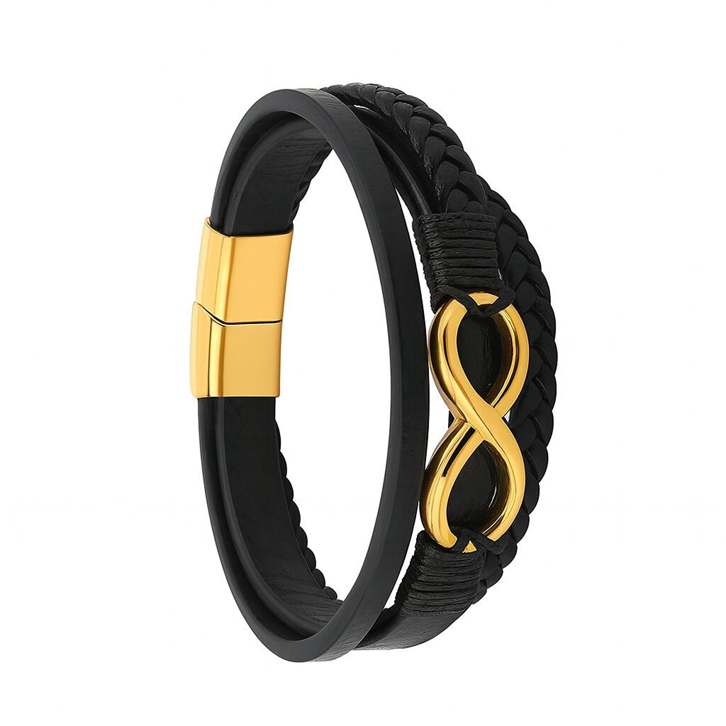 Black Braided Infinity 8 Symbol Leather Bracelet For Men